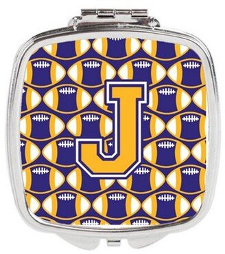 CJ1064-JSCM Letter J Football Purple & Gold Compact Mirror