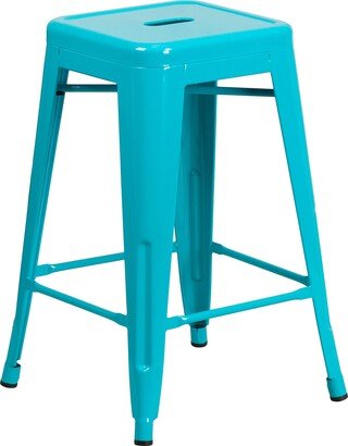 Kai Commercial Grade 24 High Backless Crystal Teal-Blue Indoor-Outdoor Counter Height Stool