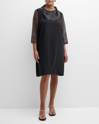 Plus Size Sequin Mesh & Crepe Midi Shift Dress