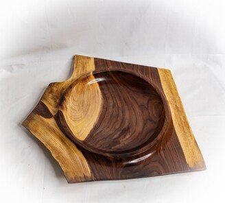 Unique Handmade Wood Turned, Carved Live Natural Edge Wooden Walnut Crotch Bowl Plate 1802