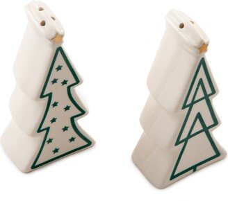 Christmas Tree Salt and Pepper Shakers, Set of 2 - White, Green