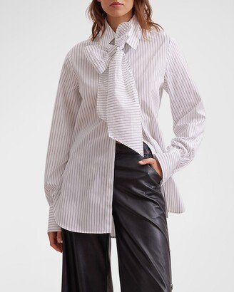 Anne Fontaine Yale Pinstripe Bow-Front Blouse