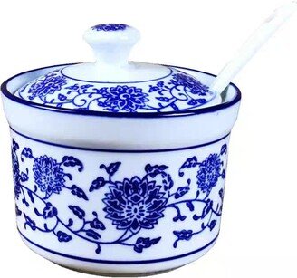Blue & White Porcelain Salt Cellar With Lid Spoon, Sugar Container, Kitchen Storage Jars For Salt, Sugar, Spice Taste