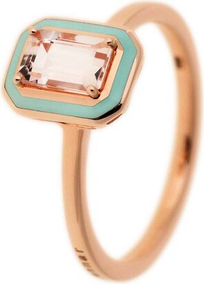 Morganite with Mint Green Enamel Frame Rose Gold Ring