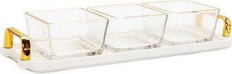 3 Bowl Serving Dish White Tray and Glass Bowls with Gold Trim - 13.5L