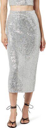 Women's Bianca Sequin Midi Skirt Silver-AA