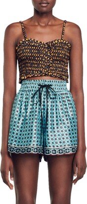 Carlito Star Print Smocked Crop Camisole