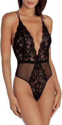 Plunge Neck Lace Thong Teddy