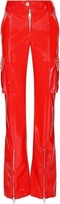 Zip-Detail Patent-Faux-Leather Trousers