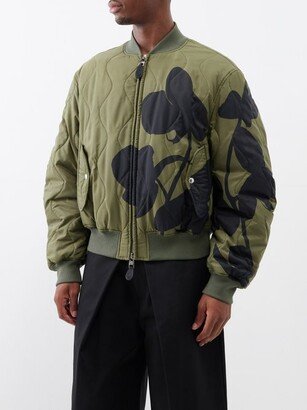 Orchid-print Quilted Shell Bomber Jacket