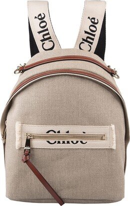 Woody Backpack In Natural Linen And Brown Leather