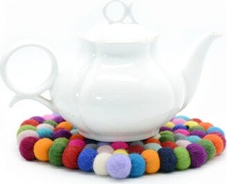 Set Of 3 - Felt Heart Trivet Absorbent Multi-Color Ball Rainbow Housewarming Gift