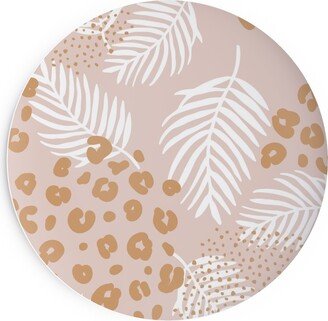 Salad Plates: Palm Leaves And Animal Panther Spots - Beige Salad Plate, Pink