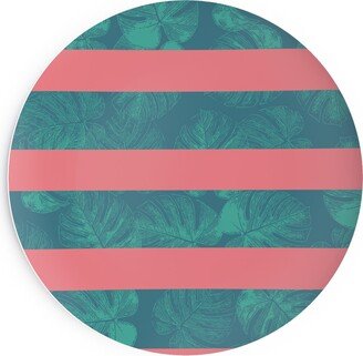 Salad Plates: Monstera Leaf Stripes Salad Plate, Green