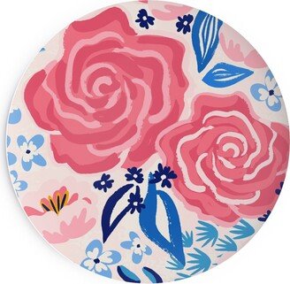 Salad Plates: Chintz Roses - Coral And Blue Salad Plate, Pink