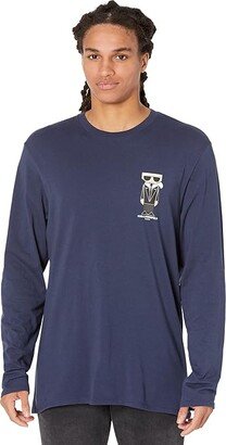 Small Kocktail Long Sleeve Crew Neck T-Shirt (Navy) Men's Clothing