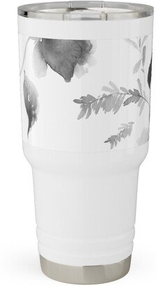 Travel Mugs: Spring Beginning - Black And White Travel Tumbler, 30Oz, White