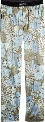 Botanical Print Stretch Silk Pajama Pants