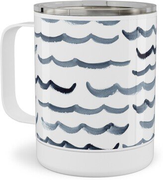 Travel Mugs: Ocean Waves Stainless Steel Mug, 10Oz, White