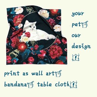 Cat Portrait Custom Painting Watercolor Canvas Polyester Satin Silk Table Cloth Wall Decor Art Hanging Bandana Scarf Altar