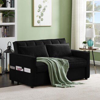 TOSWIN Loveseat Couches Chair Velvet Upholstered Sofa with Pull out Multifunctional Sofa Bed and Adjustable Backrest, Plastic Feet