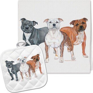 staffordshire Bull Terrier Kitchen Dish Towel & Pot Holder Gift Set