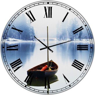 Designart Empty Boat On Blue Lake Oversized Lake House Wall Clock - 36 x 36