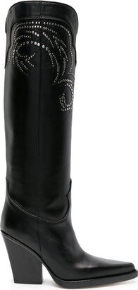 Black Calf Leather Knee Boots