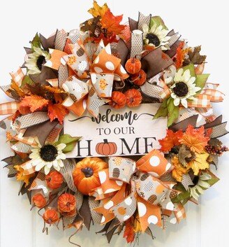 Fall Wreaths For Front Door, Welcome Wreath, Sunflower Pumpkin Deco Mesh Wreath, Decoration, Thanksgiving Wreath