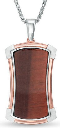 Men's Red Tiger's Eye Frame Dog Tag Pendant in Sterling Silver and Rose Rhodium - 24