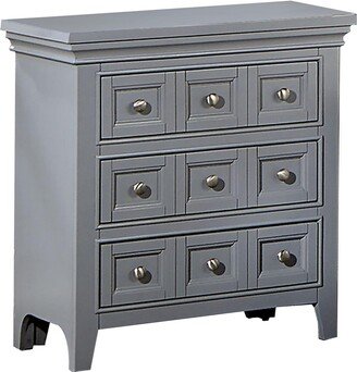 Cile 26 Inch Nightstand, 3 Panel Drawers, Gray Wood, Round Nickel Handles