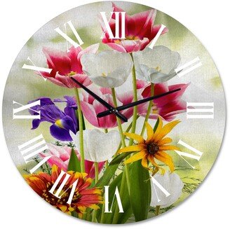 Designart 'Vibrant Red Purple and Yellow Wildflowers' Traditional wall clock