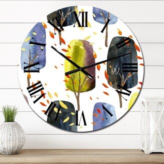 Designart 'Retro Autumn Trees With Falling Leaves I' Patterned wall clock