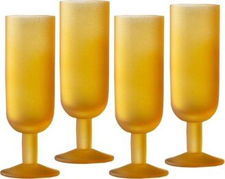 Frosted Glass Flutes Set of 4 Beverage Stemmed Glass Cups for Prosecco, Champagne and White Wine, 6.6 oz, Amber