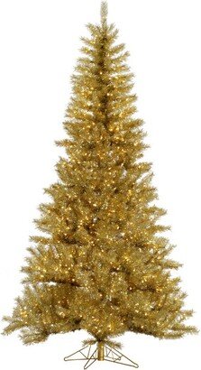 6.5' Gold-Silver Tinsel Artificial Christmas Tree, Clear Dura-lit Incandescent Mini Lights