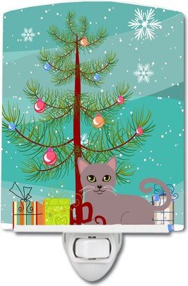 Russian Blue Cat Merry Christmas Tree Ceramic Night Light