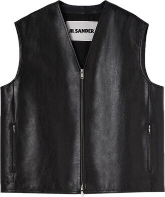 Logo-Embossed Zip-Up Leather Gilet