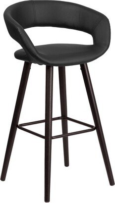 Merrick Lane 29 Inch Cappuccino Brown Wood Ultramodern Bar Counter Stool With Black Upholstered Seat