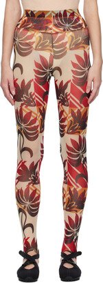 Orange & Red Flower Grid Leggings