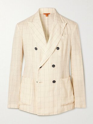 Siroco Double-Breasted Checked Linen, Wool and Cotton-Blend Blazer