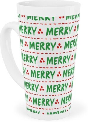 Mugs: Hand Lettered Merry Tall Latte Mug, 17Oz, Green