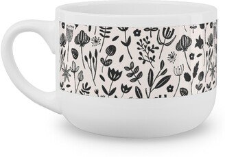 Mugs: Folk Botanical Print - Neutral Latte Mug, White, 25Oz, Beige