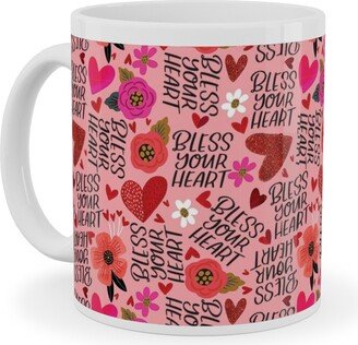 Mugs: Pretty Bless Your Heart - Floral - Pink And Red Ceramic Mug, White, 11Oz, Pink