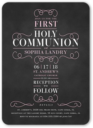 First Communion Invitations: Christening Cross Girl Communion Invitation, Pink, Standard Smooth Cardstock, Rounded