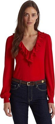 Ruffle-Trim Jersey Sweater (Classic Red) Women's Clothing