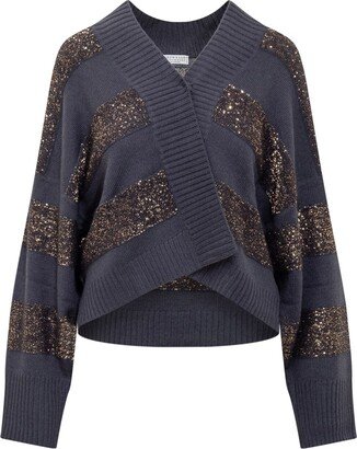 Sequin-Detailed Knitted Cardigan