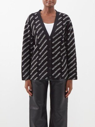 V-neck Logo-jacquard Knit Cardigan