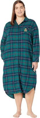 Plus Size Long Sleeve Rounded Collar Ballet Sleepshirt (Green Plaid) Women's Pajama