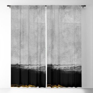 Black and Gold grunge stripes on modern grey concrete abstract backround I - Stripe - Striped Blackout Curtains