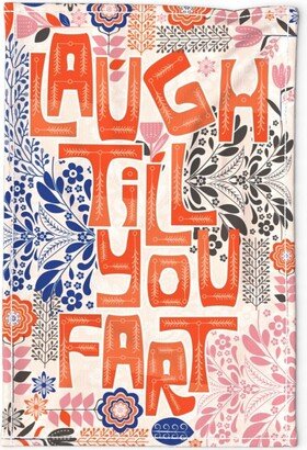 Funny Floral Tea Towel - Laugh Till You Fart By Famenxt Block Print Comedy Humor Linen Cotton Canvas Spoonflower